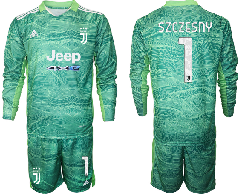 Men 2021-2022 Club Juventus green Goalkeeper Long Sleeve #1 Adidas Soccer Jersey->juventus jersey->Soccer Club Jersey